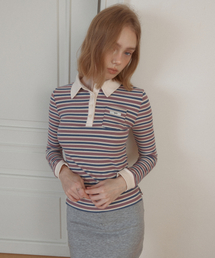 STRIPE COLLAR LONG SLEEVE TEE_PURPLE