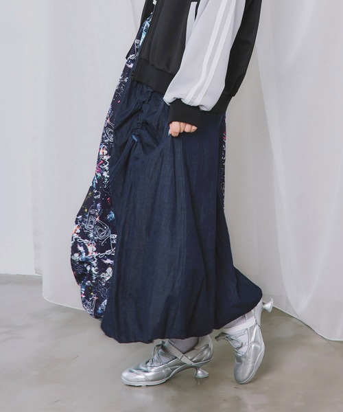 ScoLar(スカラー)の「163609:異素材使いドロスト付きバルーンスカート(スカート・レディース・ネイビー/グレー・M)」の17枚目の写真