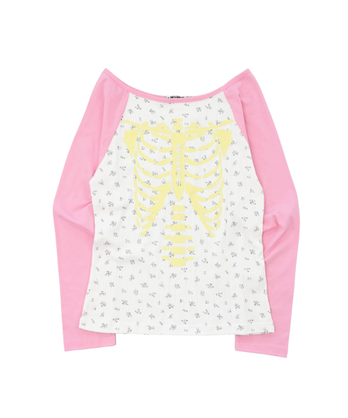 SETUP-EXE(セットアップイーエックスイー)の「SKELETON RAGLAN TOP / PINK(Tシャツ/カットソー・レディース・その他・OS)」の1枚目の写真