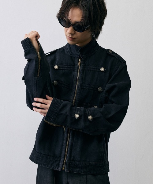 Shoowtime（ショウタイム）の「Military Napoleon Denim Jacket / ミリタリーナポレオンデニムジャケット（デニムジャケット・メンズ・ブラック・X-LARGE/LARGE/MEDIUM/SMALL）」の2枚目の写真