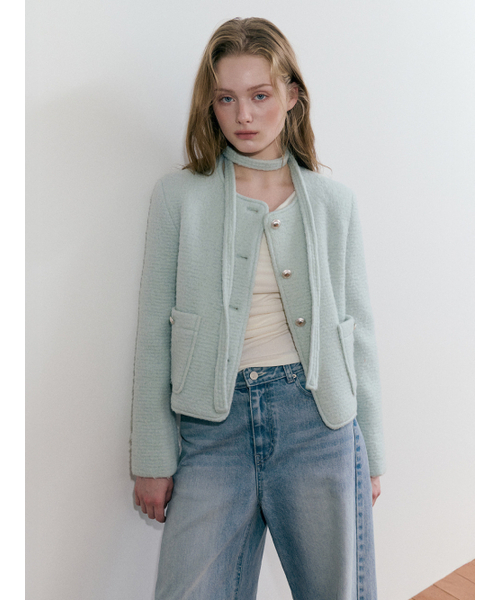 ETMON(エトモン)の「ストラップ付きヘアリーウールジャケット ミント(その他アウター・レディース・その他・SMALL/MEDIUM)」の2枚目の写真