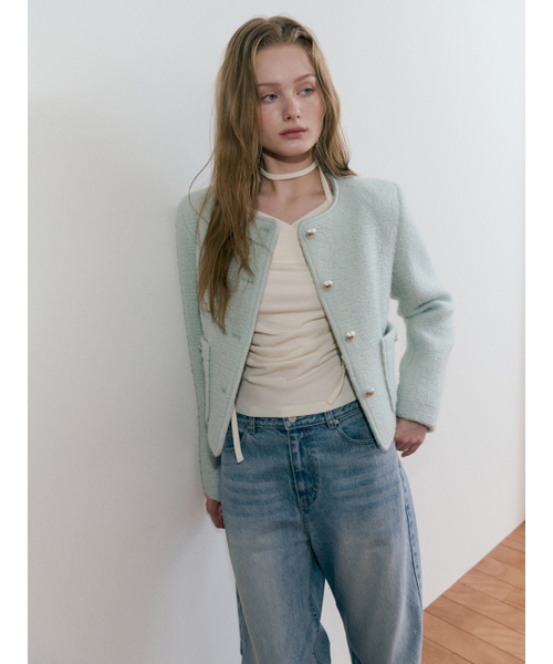 ETMON(エトモン)の「ストラップ付きヘアリーウールジャケット ミント(その他アウター・レディース・その他・SMALL/MEDIUM)」の3枚目の写真