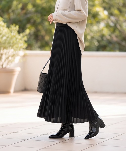 STYLE DELI(スタイルデリ)の「【なめらかゴムウエスト】ジョーゼット生地プリーツスカート(スカート・レディース・オレンジ/ブラック/ホワイト/ブラウン系その他・01/02)」の13枚目の写真