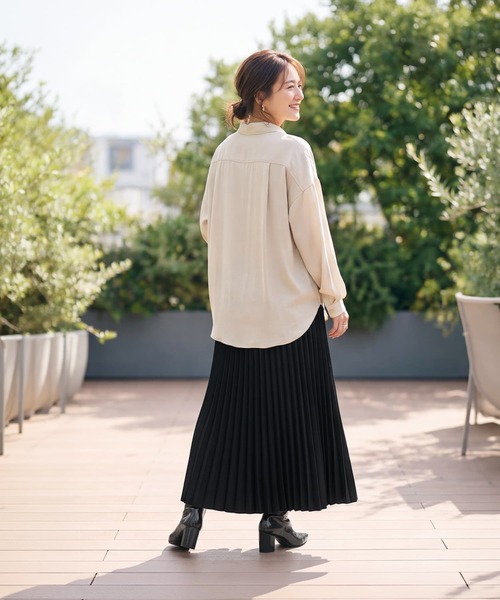 STYLE DELI(スタイルデリ)の「【なめらかゴムウエスト】ジョーゼット生地プリーツスカート(スカート・レディース・オレンジ/ブラック/ホワイト/ブラウン系その他・01/02)」の14枚目の写真