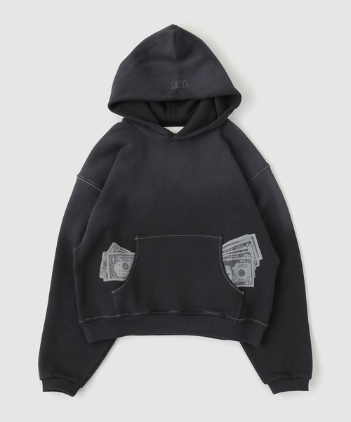 ERL(イーアールエル)の「ERL / イーアールエル UNISEX MONEY HOODIE KNIT(ニット/セーター・メンズ・ブラック・MEDIUM/SMALL)」の1枚目の写真