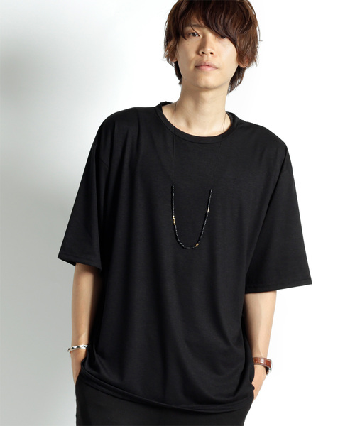 MONO-MART（モノマート）の「ビッグシルエットドロップショルダー ビッグシルエット とろみカットソー（Tシャツ/カットソー・メンズ・ホワイト/レッド/ブラック/ベージュ/ネイビー/グレー/ブルーグリーン/スモークピンク/ピンク/グレー系その他/オリーブ/チャコール/ベージュ系その他/レッド系その他/ホワイト系その他/ブラック系その他/ターコイズブルー/グレー系その他2/ブルー系その他/ピンク系その他/ベージュ系その他3/グレー系その他3/ブラック系その他2/ホワイト系その他2/ブラウン系その他/パープル系その他/ライトブルー/イエロー/サックスブルー/オレンジ/ブラウン/グリーン/ブラック系その他3/オフホワイト/ダークネイビー・FREE/フリー/ONE SIZE）」の6枚目の写真