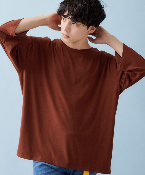 MONO-MART（モノマート）の「ビッグシルエットドロップショルダー ビッグシルエット とろみカットソー（Tシャツ/カットソー・メンズ・ホワイト/レッド/ブラック/ベージュ/ネイビー/グレー/ブルーグリーン/スモークピンク/ピンク/グレー系その他/オリーブ/チャコール/ベージュ系その他/レッド系その他/ホワイト系その他/ブラック系その他/ターコイズブルー/グレー系その他2/ブルー系その他/ピンク系その他/ベージュ系その他3/グレー系その他3/ブラック系その他2/ホワイト系その他2/ブラウン系その他/パープル系その他/ライトブルー/イエロー/サックスブルー/オレンジ/ブラウン/グリーン/ブラック系その他3/オフホワイト/ダークネイビー・FREE/フリー/ONE SIZE）」の14枚目の写真