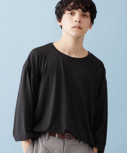 MONO-MART（モノマート）の「ビッグシルエットドロップショルダー ビッグシルエット とろみカットソー（Tシャツ/カットソー・メンズ・ホワイト/レッド/ブラック/ベージュ/ネイビー/グレー/ブルーグリーン/スモークピンク/ピンク/グレー系その他/オリーブ/チャコール/ベージュ系その他/レッド系その他/ホワイト系その他/ブラック系その他/ターコイズブルー/グレー系その他2/ブルー系その他/ピンク系その他/ベージュ系その他3/グレー系その他3/ブラック系その他2/ホワイト系その他2/ブラウン系その他/パープル系その他/ライトブルー/イエロー/サックスブルー/オレンジ/ブラウン/グリーン/ブラック系その他3/オフホワイト/ダークネイビー・FREE/フリー/ONE SIZE）」の8枚目の写真