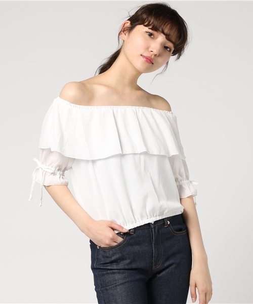 VENCEEXCHANGE(ヴァンスエクスチェンジ)の「無地オフショルプルオーバー (Tシャツ/カットソー・レディース・オフホワイト/ブラック/イエロー/レッド/ブラウン・MEDIUM)」の2枚目の写真