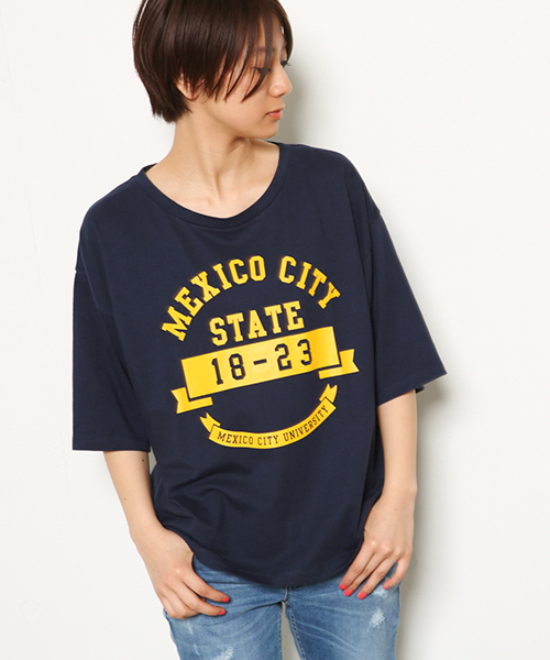 RODEO CROWNS WIDE BOWL(ロデオクラウンズワイドボウル)の「MEXICO カレッジ Tシャツ(Tシャツ/カットソー・レディース・オフホワイト/ダークグリーン/ボルドー/ネイビー・FREE)」の3枚目の写真