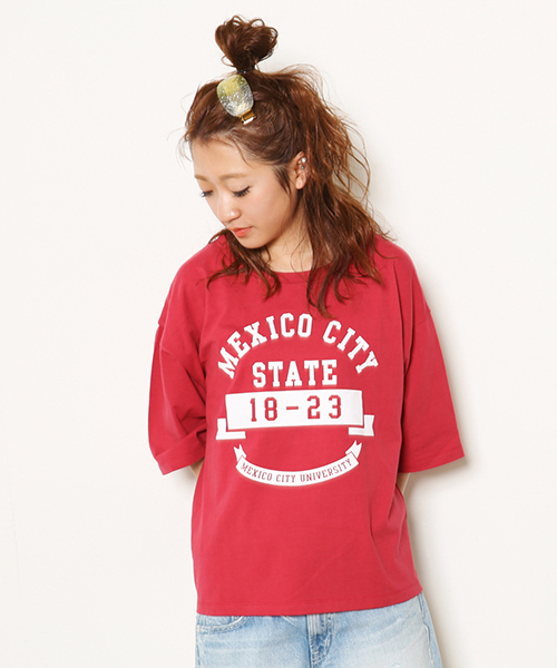 RODEO CROWNS WIDE BOWL(ロデオクラウンズワイドボウル)の「MEXICO カレッジ Tシャツ(Tシャツ/カットソー・レディース・オフホワイト/ダークグリーン/ボルドー/ネイビー・FREE)」の4枚目の写真