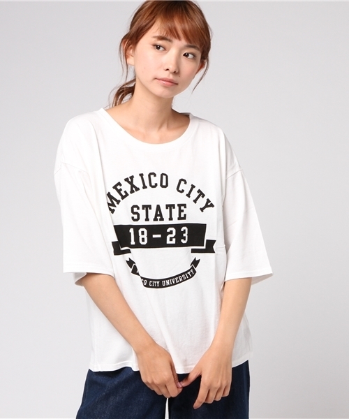 RODEO CROWNS WIDE BOWL(ロデオクラウンズワイドボウル)の「MEXICO カレッジ Tシャツ(Tシャツ/カットソー・レディース・オフホワイト/ダークグリーン/ボルドー/ネイビー・FREE)」の15枚目の写真