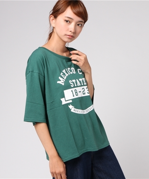 RODEO CROWNS WIDE BOWL(ロデオクラウンズワイドボウル)の「MEXICO カレッジ Tシャツ(Tシャツ/カットソー・レディース・オフホワイト/ダークグリーン/ボルドー/ネイビー・FREE)」の7枚目の写真