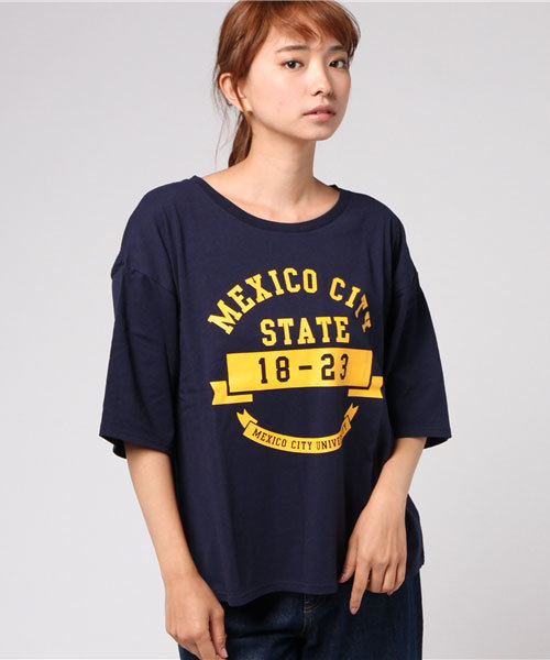RODEO CROWNS WIDE BOWL(ロデオクラウンズワイドボウル)の「MEXICO カレッジ Tシャツ(Tシャツ/カットソー・レディース・オフホワイト/ダークグリーン/ボルドー/ネイビー・FREE)」の8枚目の写真