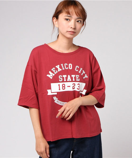 RODEO CROWNS WIDE BOWL(ロデオクラウンズワイドボウル)の「MEXICO カレッジ Tシャツ(Tシャツ/カットソー・レディース・オフホワイト/ダークグリーン/ボルドー/ネイビー・FREE)」の9枚目の写真
