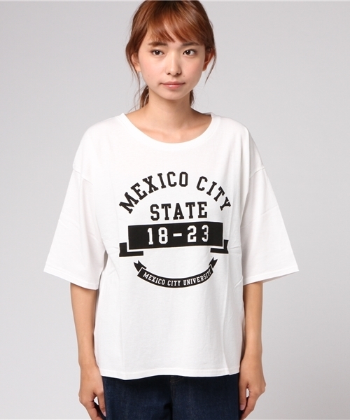 RODEO CROWNS WIDE BOWL(ロデオクラウンズワイドボウル)の「MEXICO カレッジ Tシャツ(Tシャツ/カットソー・レディース・オフホワイト/ダークグリーン/ボルドー/ネイビー・FREE)」の5枚目の写真