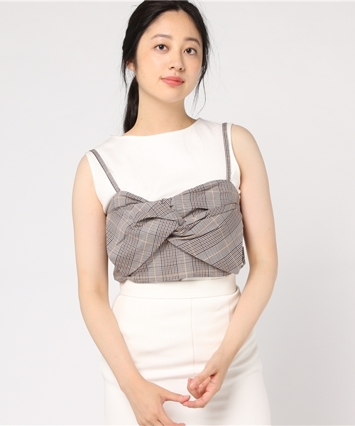 LOWRYS FARM（ローリーズファーム）の「チェックネジリビスチェ　766124 （その他トップス・レディース・グレー/ブラウン・FREE）」の2枚目の写真