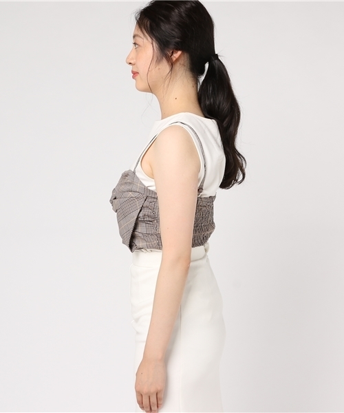 LOWRYS FARM（ローリーズファーム）の「チェックネジリビスチェ　766124 （その他トップス・レディース・グレー/ブラウン・FREE）」の4枚目の写真