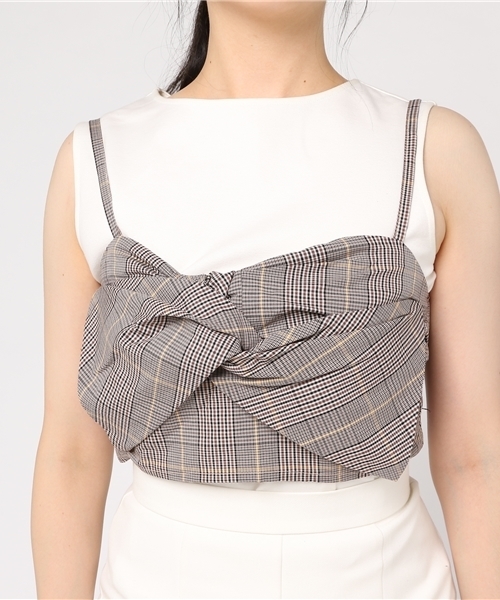 LOWRYS FARM（ローリーズファーム）の「チェックネジリビスチェ　766124 （その他トップス・レディース・グレー/ブラウン・FREE）」の6枚目の写真