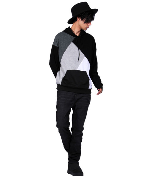 ８(eight)（エイト）の「切替 プルオーバー パーカー スウェット（パーカー・メンズ・ブラック/ホワイト・LARGE/MEDIUM）」の4枚目の写真