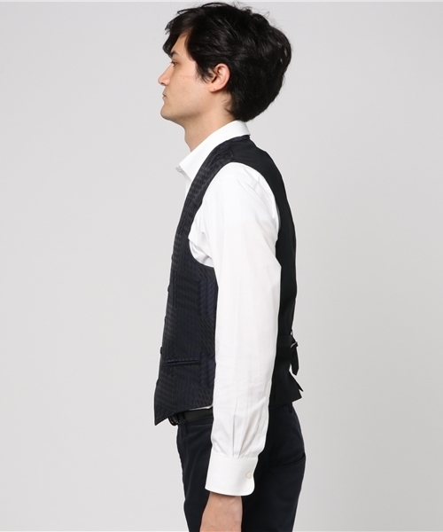 EDIFICE（エディフィス）の「◇米沢ジャガード グレンチェックベスト（ブルゾン・メンズ・ネイビー/オレンジ・44/46/48）」の3枚目の写真