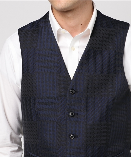 EDIFICE（エディフィス）の「◇米沢ジャガード グレンチェックベスト（ブルゾン・メンズ・ネイビー/オレンジ・44/46/48）」の6枚目の写真