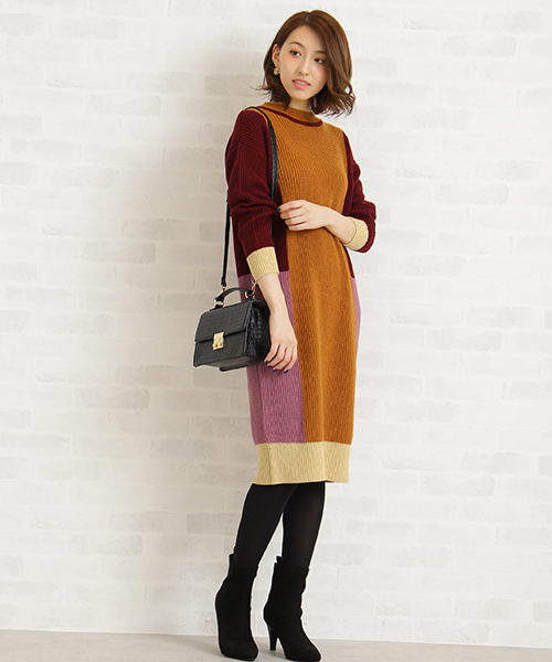 N.(N. Natural Beauty Basic)(エヌエヌナチュラルビューティーベーシック)の「カラーブロックニットワンピース(ワンピース・レディース・レッド/ブルー・MEDIUM)」の15枚目の写真