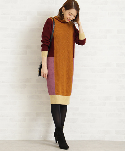 N.(N. Natural Beauty Basic)(エヌエヌナチュラルビューティーベーシック)の「カラーブロックニットワンピース(ワンピース・レディース・レッド/ブルー・MEDIUM)」の4枚目の写真