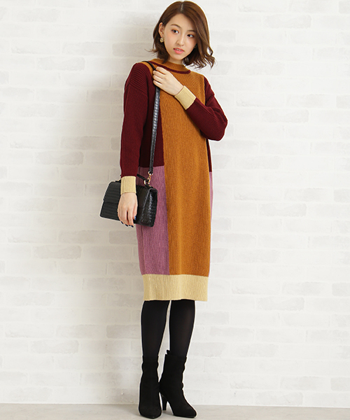 N.(N. Natural Beauty Basic)(エヌエヌナチュラルビューティーベーシック)の「カラーブロックニットワンピース(ワンピース・レディース・レッド/ブルー・MEDIUM)」の12枚目の写真