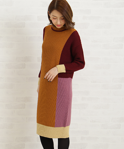 N.(N. Natural Beauty Basic)(エヌエヌナチュラルビューティーベーシック)の「カラーブロックニットワンピース(ワンピース・レディース・レッド/ブルー・MEDIUM)」の6枚目の写真