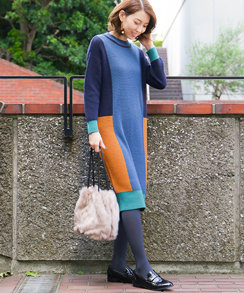 N.(N. Natural Beauty Basic)(エヌエヌナチュラルビューティーベーシック)の「カラーブロックニットワンピース(ワンピース・レディース・レッド/ブルー・MEDIUM)」の19枚目の写真