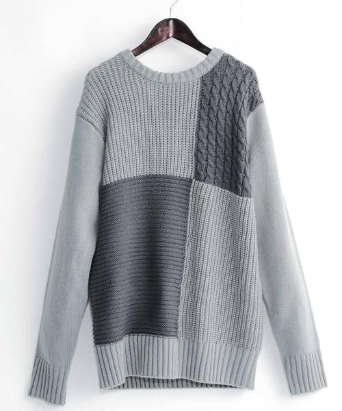 MONO-MART(モノマート)の「切り替えランダムパターンオーバーサイズニットセーター(ニット/セーター・メンズ・ブラック/オフホワイト/グレー系その他・M/L)」の4枚目の写真