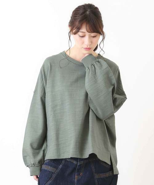 CUBE SUGAR（キューブシュガー）の「スラブ天竺パフスリーブビッグクルー（Tシャツ/カットソー・レディース・ホワイト/ベージュ/ネイビー/カーキ・M）」の4枚目の写真