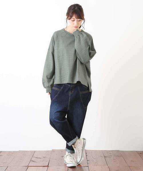 CUBE SUGAR（キューブシュガー）の「スラブ天竺パフスリーブビッグクルー（Tシャツ/カットソー・レディース・ホワイト/ベージュ/ネイビー/カーキ・M）」の10枚目の写真