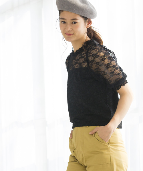 WEGO（ウィゴー）の「WEGO/パフスリーブレース5分袖Tシャツ（Tシャツ/カットソー・レディース・ホワイト/ブラック/アイボリー・FREE）」の3枚目の写真