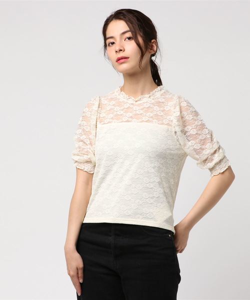 WEGO（ウィゴー）の「WEGO/パフスリーブレース5分袖Tシャツ（Tシャツ/カットソー・レディース・ホワイト/ブラック/アイボリー・FREE）」の19枚目の写真