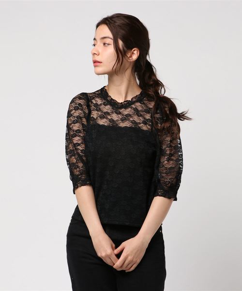 WEGO（ウィゴー）の「WEGO/パフスリーブレース5分袖Tシャツ（Tシャツ/カットソー・レディース・ホワイト/ブラック/アイボリー・FREE）」の20枚目の写真