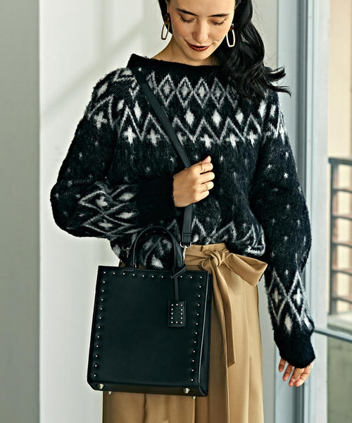 green label relaxing(グリーンレーベルリラクシング)の「KFC スクエア STUDS 2WAY バッグ ◆(ショルダーバッグ・レディース・ブラック/モカ・FREE)」の2枚目の写真