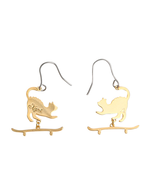 X-girl（エックスガール）の「X-girl×Aquvii  SK8 CAT EARRINGS（ピアス（両耳用）・レディース・シルバー/ゴールド・ONE SIZE）」の4枚目の写真
