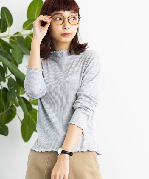 WEGO（ウィゴー）の「WEGO/メロウハイネックTシャツ（Tシャツ/カットソー・レディース・ライトピンク/ブラック/杢グレー/オフホワイト・FREE）」の4枚目の写真