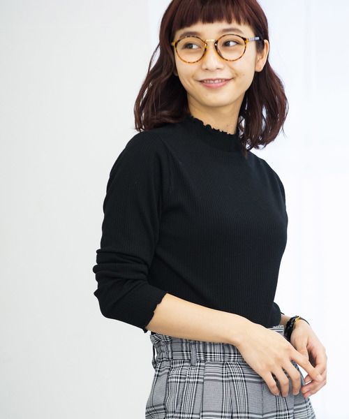 WEGO（ウィゴー）の「WEGO/メロウハイネックTシャツ（Tシャツ/カットソー・レディース・ライトピンク/ブラック/杢グレー/オフホワイト・FREE）」の3枚目の写真