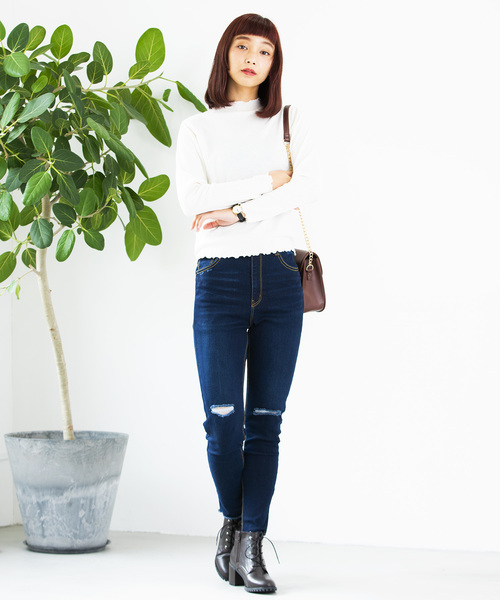 WEGO（ウィゴー）の「WEGO/メロウハイネックTシャツ（Tシャツ/カットソー・レディース・ライトピンク/ブラック/杢グレー/オフホワイト・FREE）」の5枚目の写真