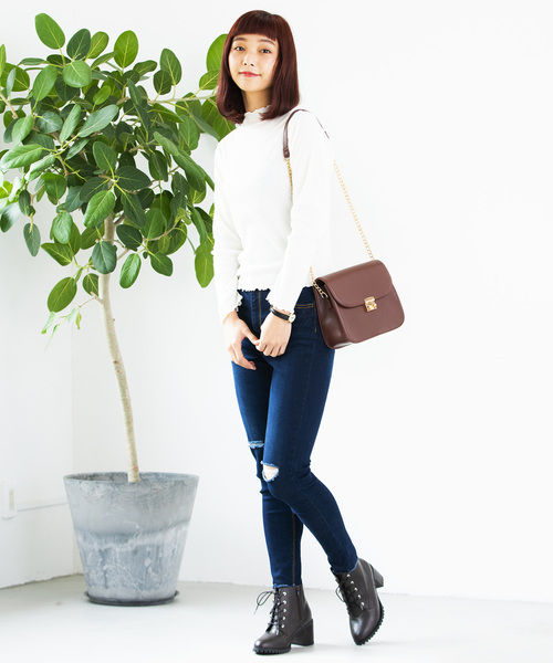 WEGO（ウィゴー）の「WEGO/メロウハイネックTシャツ（Tシャツ/カットソー・レディース・ライトピンク/ブラック/杢グレー/オフホワイト・FREE）」の8枚目の写真