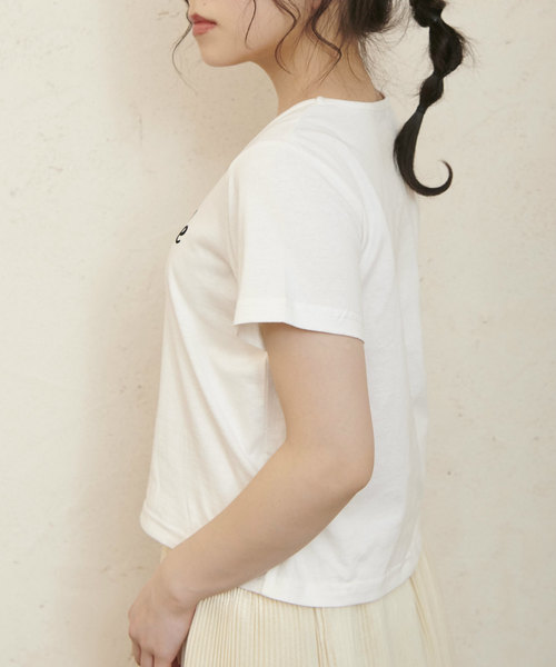 OLIVE des OLIVE（オリーブデオリーブ）の「フロッキープリントちびT（Tシャツ/カットソー・レディース・ブラック/ベージュ/ラベンダー/オフホワイト・FREE）」の10枚目の写真