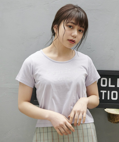 OLIVE des OLIVE（オリーブデオリーブ）の「フロッキープリントちびT（Tシャツ/カットソー・レディース・ブラック/ベージュ/ラベンダー/オフホワイト・FREE）」の18枚目の写真
