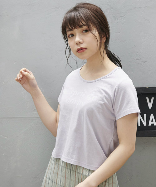 OLIVE des OLIVE（オリーブデオリーブ）の「フロッキープリントちびT（Tシャツ/カットソー・レディース・ブラック/ベージュ/ラベンダー/オフホワイト・FREE）」の19枚目の写真