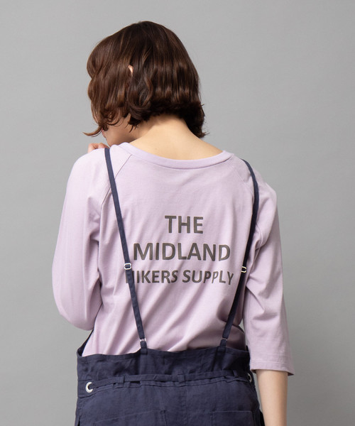 Munich（ミューニック）の「ロゴプリント　前後２Ｗａｙ七分袖Tシャツ（Tシャツ/カットソー・レディース・ラベンダー/ピンク/カーキ/ベージュ/ホワイト・FREE）」の4枚目の写真