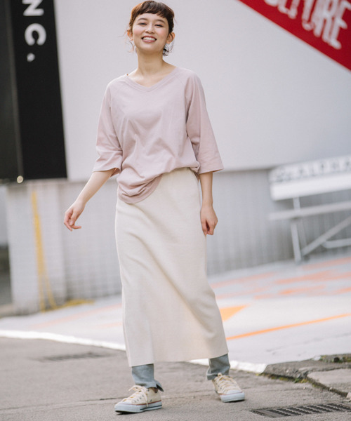 Munich（ミューニック）の「ロゴプリント　前後２Ｗａｙ七分袖Tシャツ（Tシャツ/カットソー・レディース・ラベンダー/ピンク/カーキ/ベージュ/ホワイト・FREE）」の14枚目の写真