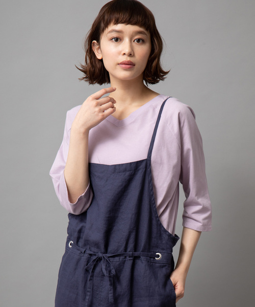 Munich（ミューニック）の「ロゴプリント　前後２Ｗａｙ七分袖Tシャツ（Tシャツ/カットソー・レディース・ラベンダー/ピンク/カーキ/ベージュ/ホワイト・FREE）」の21枚目の写真