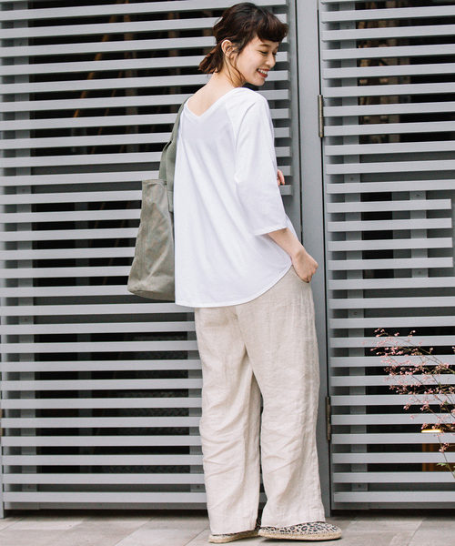 Munich（ミューニック）の「ロゴプリント　前後２Ｗａｙ七分袖Tシャツ（Tシャツ/カットソー・レディース・ラベンダー/ピンク/カーキ/ベージュ/ホワイト・FREE）」の13枚目の写真